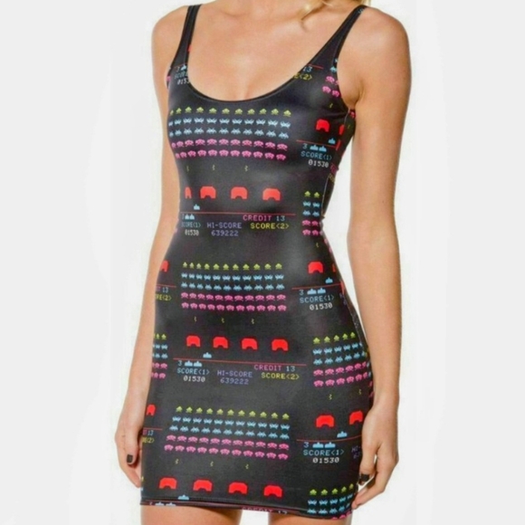 Blackmilk Space Invaders Black & Rainbow Bodycon Mini Dress Size Small - Picture 2 of 15
